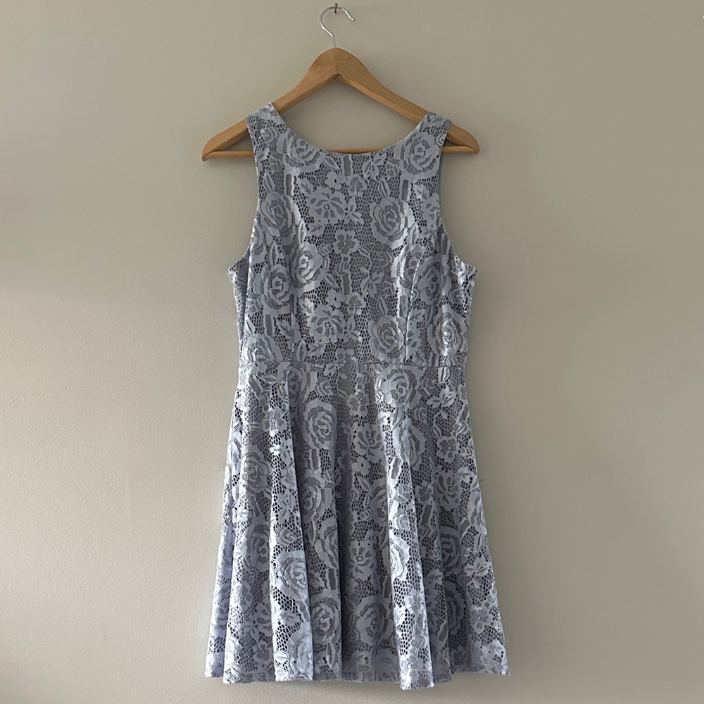 Elegant Gray/Blue Lace Dress